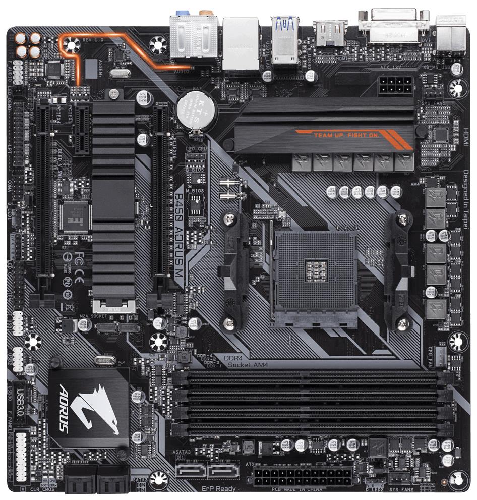 GIGABYTE B450 AORUS M / AMD B450 / AM4 / 4x DDR4 / DVI-D / HDMI / M.2 / mATX